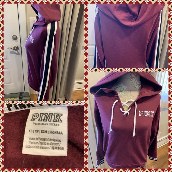 PINK Victoria's Secret Tops - Pink Victoria’s Secret Lace Up Hooded Sweatshirt